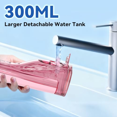 Image of Cordless Portable Water Flosser with 300ML Tank: Rechargeable Oral Irrigator with 5 Tips for Travel, Braces Care and Sensitive Gums, IPX7 Waterproof Teeth Cleaning Device(Pink)