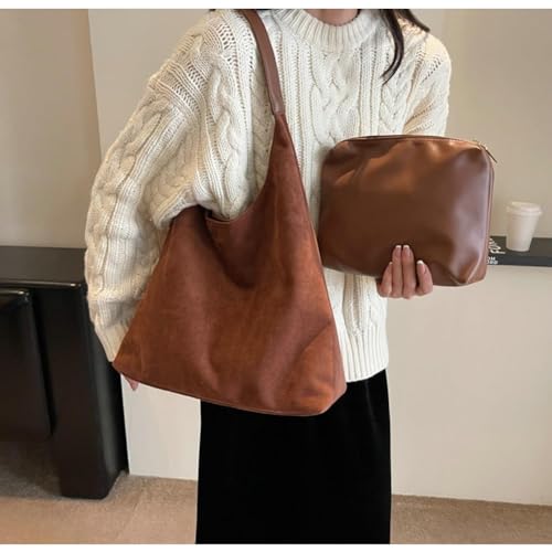 2 Pcs Slouchy Hobo Bags Women Suede Crescent Satchels Shoulder Bag Crossbody Purse Top-handle College Tote Handbag 20252
