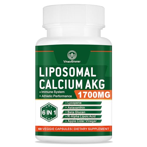 Liposomal Calcium AKG Supplement 1700 MG - High Absorption Calcium Supplement for Women AKG Supplement for Cellular Energy Metabolic Function - 60 Capsules