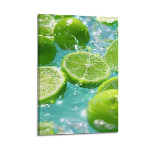Poster fruits verts et eclaboussures d'eau pour dynamiser une cuisine moderne