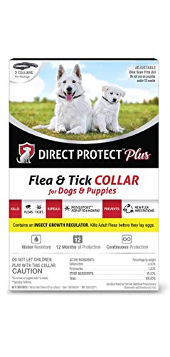 Direct Protect Plus Flea & Tick Collars for Dogs & Puppies, One Size Fits All, 2-Pack, 12 Months Protection