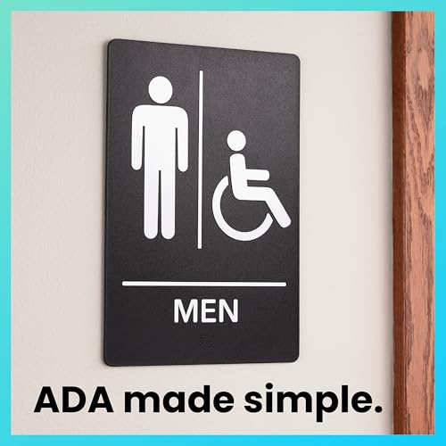 Toilet Board for Companies - ADA compatible Braille Bathroom Board with Double Sided Tape to Attach Perfectly in Less than a Minute - Size 22.5 x 15.5cm (Handicap Set for Men and Women)