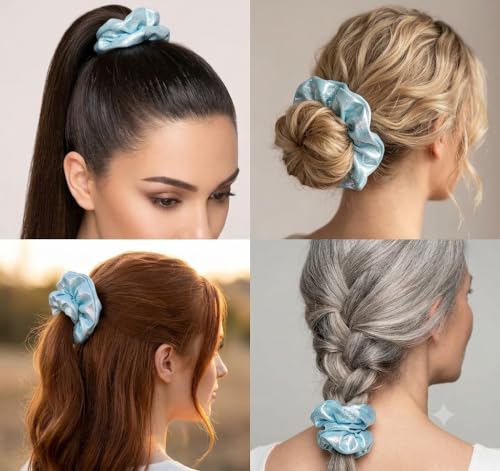 Image of Cute Sky Blue Hair & Jewelry Accessories Gift Set | Matte Flower Claw Clip, Metallic Shimmer Scrunchie, Pastel Hair Slides & Gold Hoop Earrings 4 Pieces