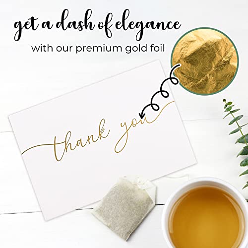 100 Bulk Thank You Cards With Envelopes - Blank Cards And Envelopes - Thank You Cards Wedding With Envelopes Set - Gold Script Thank You Notes - Thank You Cards Bridal Shower (4 X 6 Inches) (100 Pack) #TOP1