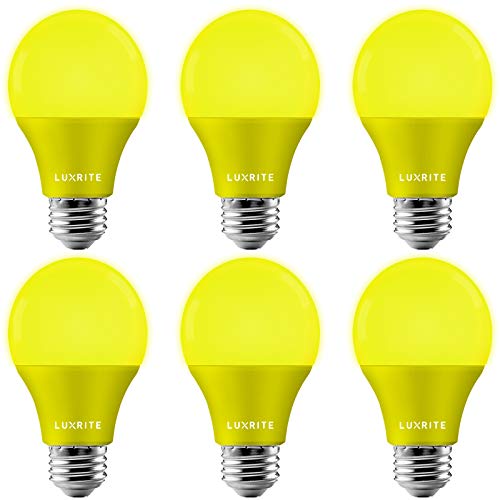 LUXRITE A19 Yellow LED Bug Light Bulbs, 60W Equivalent, Non-Dimmable,