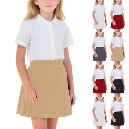 Girls Pleated Skirts Kids Elastic High Waist Skorts Athletic Uniform Casual Mini Skirt with Undershorts 2-17 Years