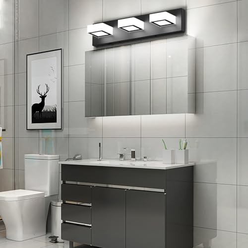 Image of Ralbay 5 Color Temperature Modern LED Black Bathroom Vanity Lights Dimmable Acrylic Modern Black Bathroom Wall Lighting Fixtures