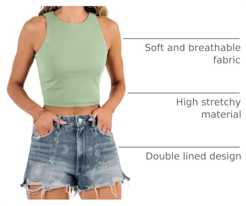 Image of EFAN Women's Double Lined Racerback Crop Tank Top | High Neck Slim Fit Sleeveless Workout Top, No-Bra Essential for Gym, Yoga & Going Out