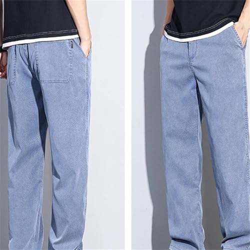 Men's Spring Fall Jeans – Thin Soft Loose Straight Wide-Leg Denim Pants, Casual Elastic Waist4