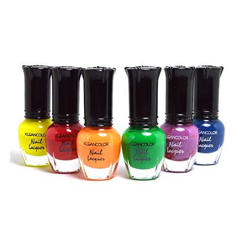 Kleancolor Pick 1 Set of 6 Mini Gift Set Nail Lacquer Mini Collection Polish Manicure Pedicure + Free Zipper Bag (NPC599 Neon Night Life)