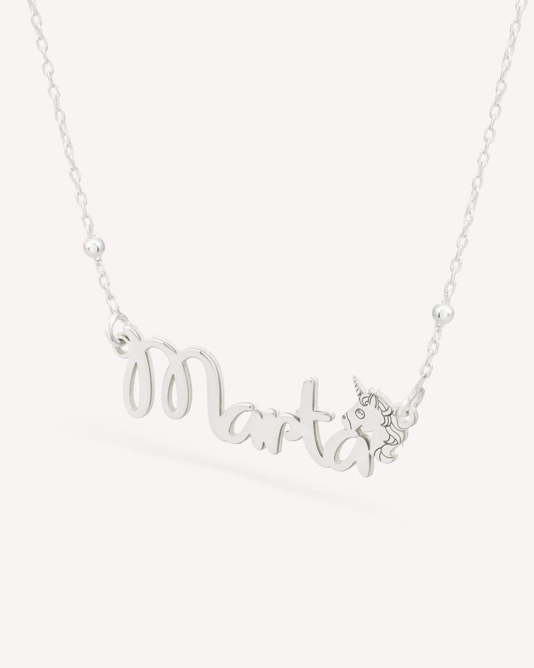 Colgante Personalizado con Nombre - Plata de Ley 925/1000 para Mujer – Collar Artesanal con Cadena Ajustable - Hecho en España (Modelo Unicornio, Plata de Ley)