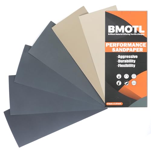 Sandpaper Sheets Assortment for Automotive ：42 Pcs Wet Dry 9x3.6 Inch Ultra Fine Sand Paper 1000 1200 1500 2000 3000 5000 High Grit for Car Polishing Meatal Wood Finishing