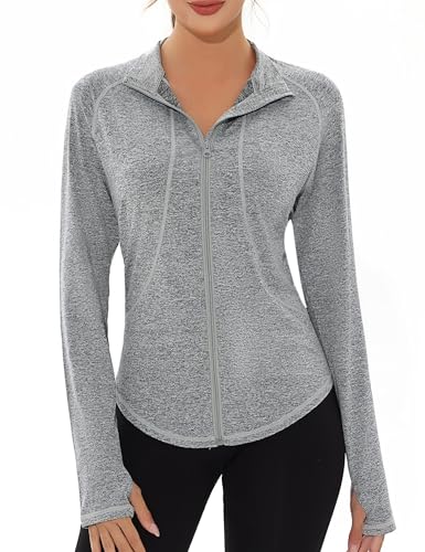 Gyabnw Chaqueta Deportiva Mujer Sudadera Cremallera Manga Larga Con Orificio para el Pulgar Sudadera Mujer Protección Solar Ligera y Transpirable