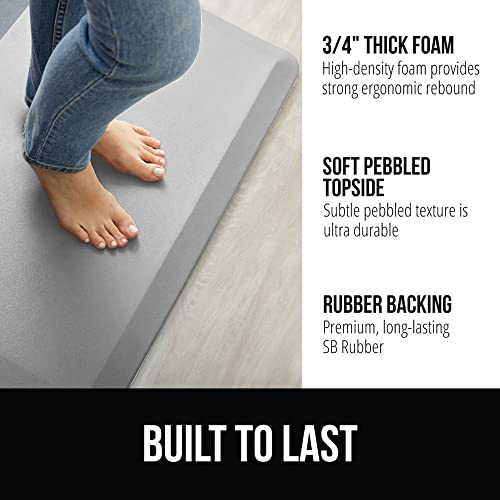 Image of GORILLA GRIP Cushioned Antifatigue Kitchen Mat for Floor, 48x20, Light Gray | 3 /4 Inch Thick Ergonomic Office Standing Desk Mats, Waterproof and Stain Resistant Pebbled Top, Supportive Padded Foam Rug