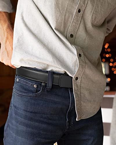 Image of BOSTANTEN Ratchet Belts for Men Leather Trim to Fit 1 3 /8 inch Gift Boxed | Micro-Adjustable Buckle, Tailored Size, Holeless, Versatile for Dress Casual, Effortless Style