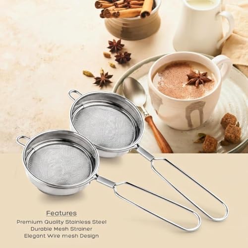 Image of Stainless Steel Tea Strainer 8.5 cm Double Mesh Chalani - Heavy Duty Fine Mesh Tea Filter for Kitchen, Rust Resistant, Easy Clean Tea Siever for Daily Use