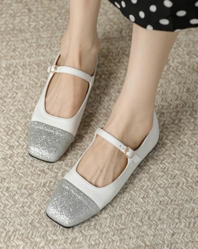 Niction Women's Ballet Flats with Two Toned Closed Square Toe Slip on Flats Shoes for Dressy Casual Work Office Party Wedding3