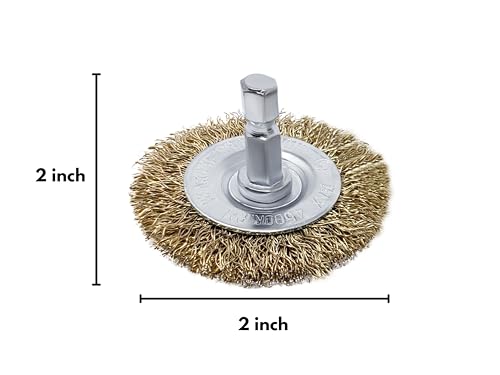 Image of LINE10 Tools 15pk Small Wire Wheel Brush Set for Drill and Impact Driver 2-Inch Round Mini Brass Coated Steel Wire Brushes for Rust Removal Paint Stripping Deburring Metal, 1 /4 inch Hex Shank Attachment