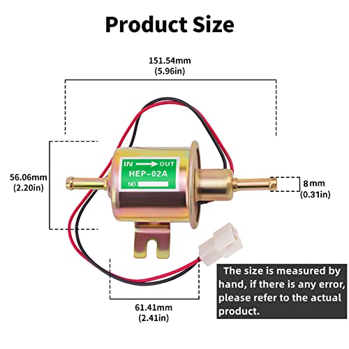 Electric Fuel Pump 12V Universal For Low Pressure Fuel Pump Transfer Inline For Carburetor Atv Lawn Mower Carburetor Gas Diesel Engine Hep-02A 2.5-4Psi #TOP3