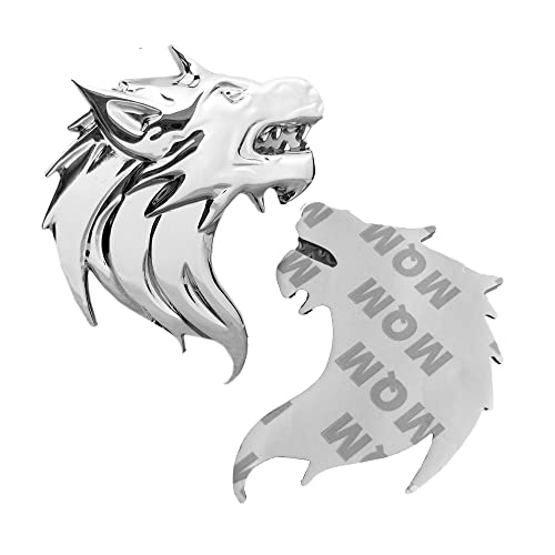 Image of Chrome Wolf Head Emblem Wolf Head Badge Thick Car Decal Sticker 2Pcs