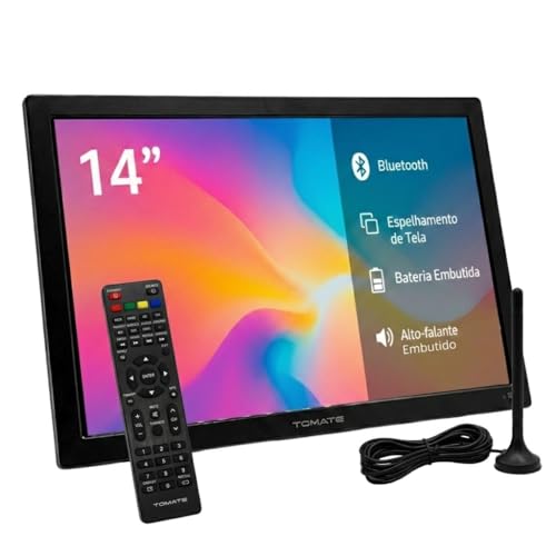 TV Portátil 14' com Antena Digital e Controle Remoto, Tela Slim com Som Embutido, USB HDMI Bivolt, para Viagem Carro Caminhão Camping