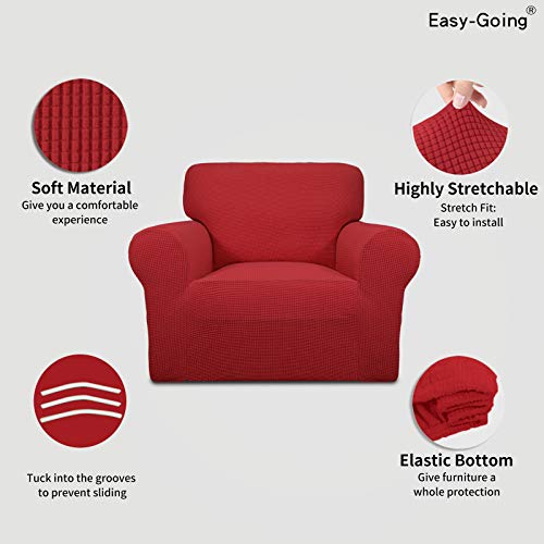 Image of Easy-Going Stretch Chair Sofa Slipcover 1-Piece Couch Sofa Cover Furniture Protector Soft with Elastic Bottom for Kids, Pet. Spandex Jacquard Fabric Small Checks (Chair, Christmas Red)