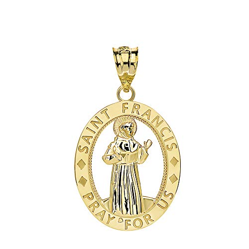 10k Gold Saint Francis of Assisi Pray for Us Oval Charm Pendant