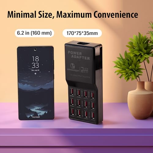 Image of 12-Port USB Charging Station for Multiple Devices-Portable Fast USB Charging Hub Compatible with iPhone, Android, Tablet, AirPds & More-Compact Charger Block for Home, Office