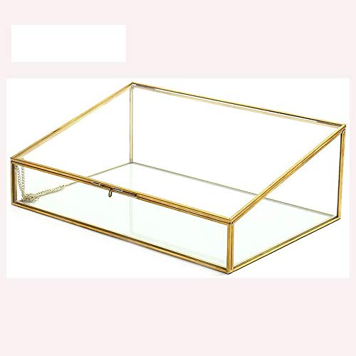 ZUOAO Oro joyería de Bastidor de la Vendimia de Bronce y la decoración de Vidrio Transparente Decorativa joyero Collar Grande Almacenamiento Caja,30 * 20 * 10.5CM