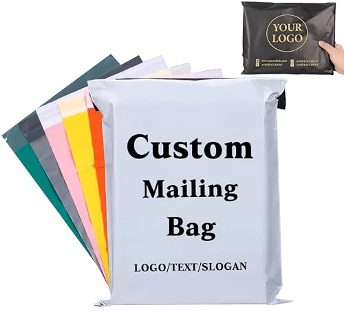 Poly Mailer Bags - Personalized Packaging for Boutique Retail & Online Business - Custom Self-Seal Mailing Bags - Printed Logo/Text/Slogan - Postage Bag (100)
