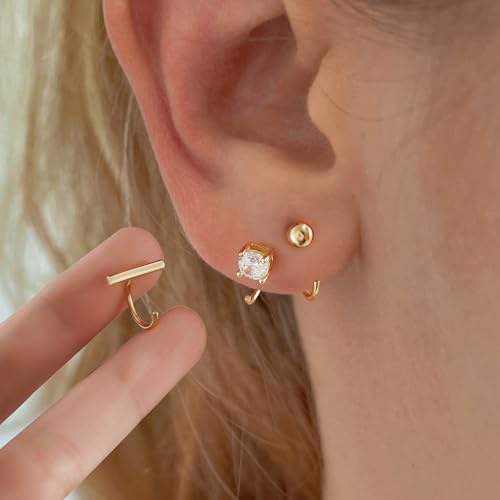Image of CHIC & ARTSY 925 Sterling Silver Half Hoop Earrings for Women, Small Huggie Hoops Set with Ball Bar Star Moon Cross & Pearl, Lightweight Comfort Fit Everyday & Sleep Earrings