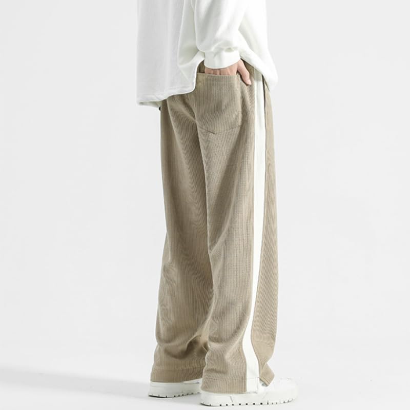 POHADON Mens Baggy Corduroy Pants Straight Wide Leg Sweatpants Side Striped Drawstring Elastic Waist Pants Y2k Streetwear4