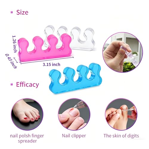 Image of 6 Pcs Silicone Gel Toe Separators, Durable Toe Spacers for Bunion Relief, Improve Circulation, Support and Comfort Toes, Blue, Transparent, Pink (2 Pcs Each)