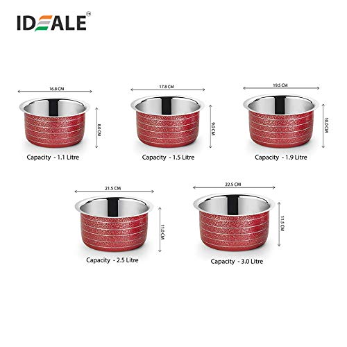 Image of Ideale Stainless Steel Patila Set, 5-Pieces, Red