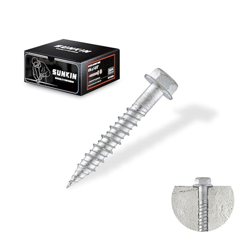 SUNKIN 60PCS Concrete Screws, Bi-Metal Stainless Steel 304, #14 x 1-5/8