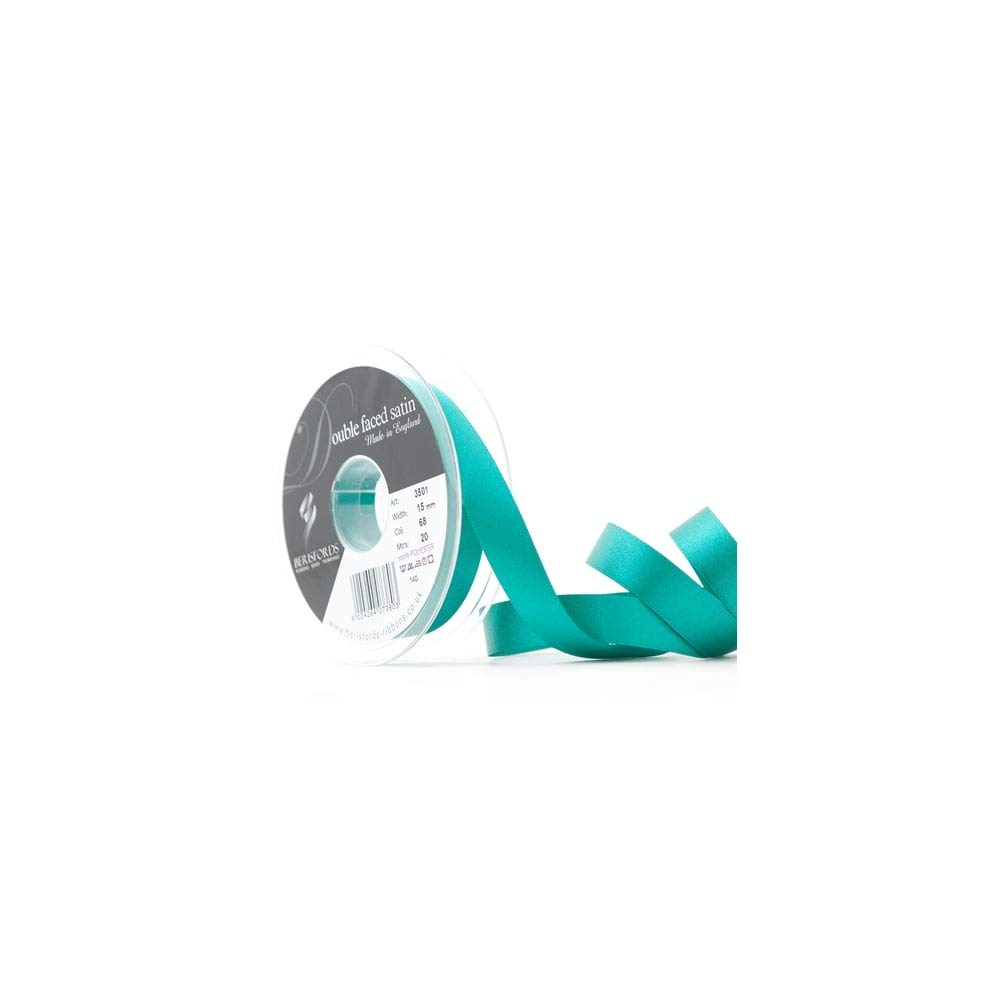 Berisfords Double FACE Poly Satin Ribbon, Jade, 15 mm