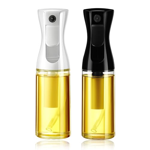 Oil Sprayer for Cooking, 200ml Glass Olive Oil Spray Bottle Mister, for Air Fryer, Salad, BBQ, Baking, Frying, Refillable Dispenser for Olive, Canola, Vinegar, Pack of 2