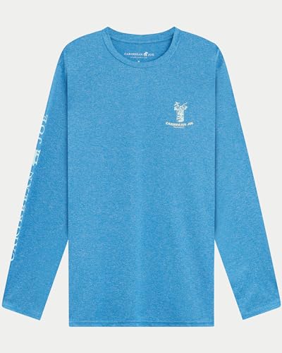 CARIBBEAN JOE Men's Rash Guard, Tiki Faced Long Sleeve Sun Protection Swim, Beach and Fishing T-Shirt Top, Blue Sapphire Spacedye, XX-Large2
