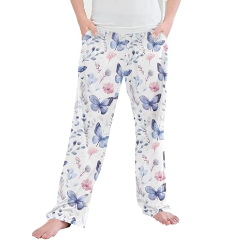 Flower Butterfly Long Pajama Pants Elastic Waist PJ Bottoms with Pockets S A111262