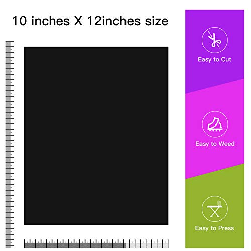 Image of JANDJPACKAGING Black Heat Transfer Vinyl for T- Shirts- 10 Sheets,10 inchx12 inch Black HTV Iron On Vinyl for Cricut and Silhouette Cameo Including Teflon Sheet