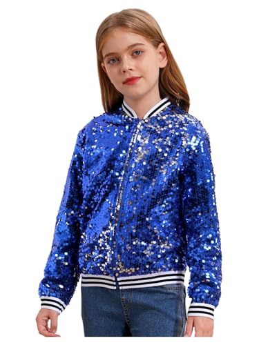 Kids Girls Sequined Metallic Jazz Hip Hop Dance Bomber Jacket Long Sleeve Outerwear Top Performance2