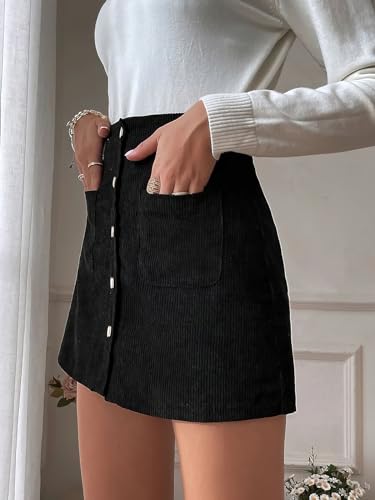 ebossy Women's Corduroy Skirt High Waist Single Breasted Button Slim A Line Mini Skirt3