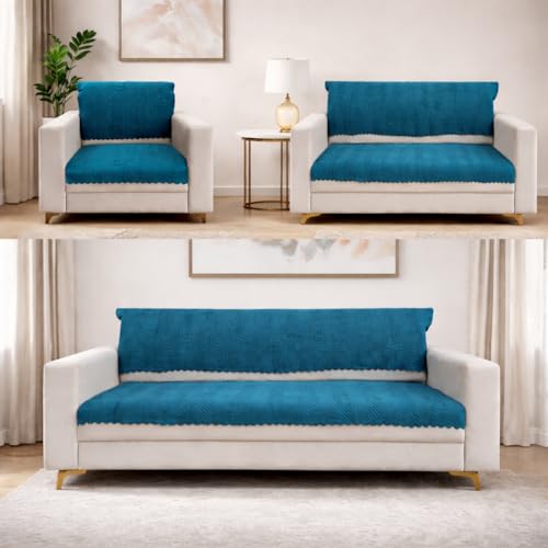 Image of Homerz Premium Velvet Sofa Cover Panel | Soft & Velvety Fabric | Rich Vibrant Colours | Sofa Protector for Living Room (Teal, 6 (3+2+1) Seater, Seat Cover with Backrest)