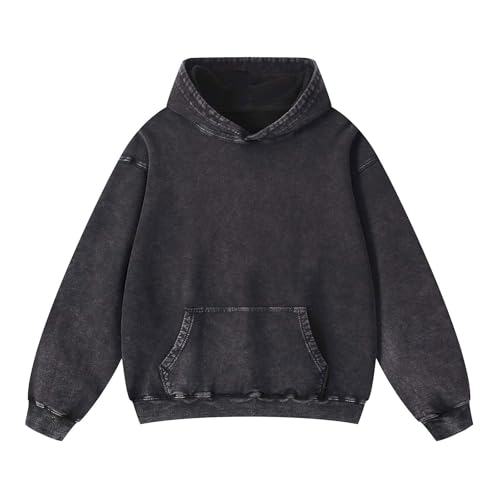 Oversized Hoodie for Men Trendy Washed Sweatshirt for Adult Loose Fit Cotton Pullover for Youth