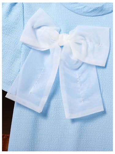 SweatyRocks Girl's Bow Pleated Dress Puff Short Sleeve Crew Neck Summer Dresses3