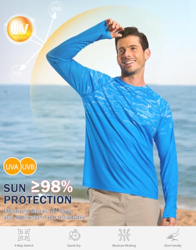 Image of Pudolla Men's Sun Protection Shirts UV SPF UPF 50+ Rash Guard Long Sleeve Lightweight Quick Dry Brethable Swimming Fishing