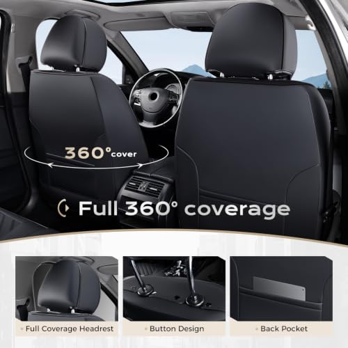 Image of Coverado Car Seat Covers Full Set, Nappa Leather Seat Covers for Cars, Car Seat Protector Car Seat Cushion, Front and Back Seat Protectors Cushions Universal Fit for Most Cars Vehicles(Black&Beige)
