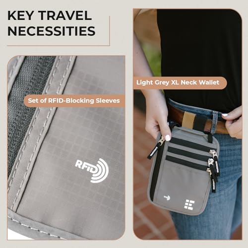 Carteira de pescoço de viagem com bloqueio RFID, bolsa de pescoço de viagem para passaporte para mul