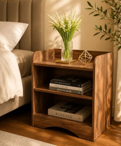 Image of OXMIC Bedside Table Nightstand with 2 Open Shelves, 40x25x53 cm