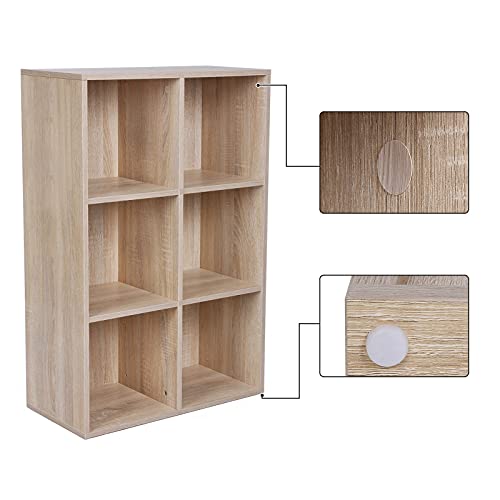 VASAGLE Estantería de Madera, Biblioteca, Organizador con 6 Compartimientos, 65,5 x 30 x 97,5 cm, Color Roble LBC203H